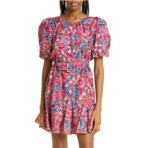 Farm Rio Floral Birds Puff-Sleeve Minidress
